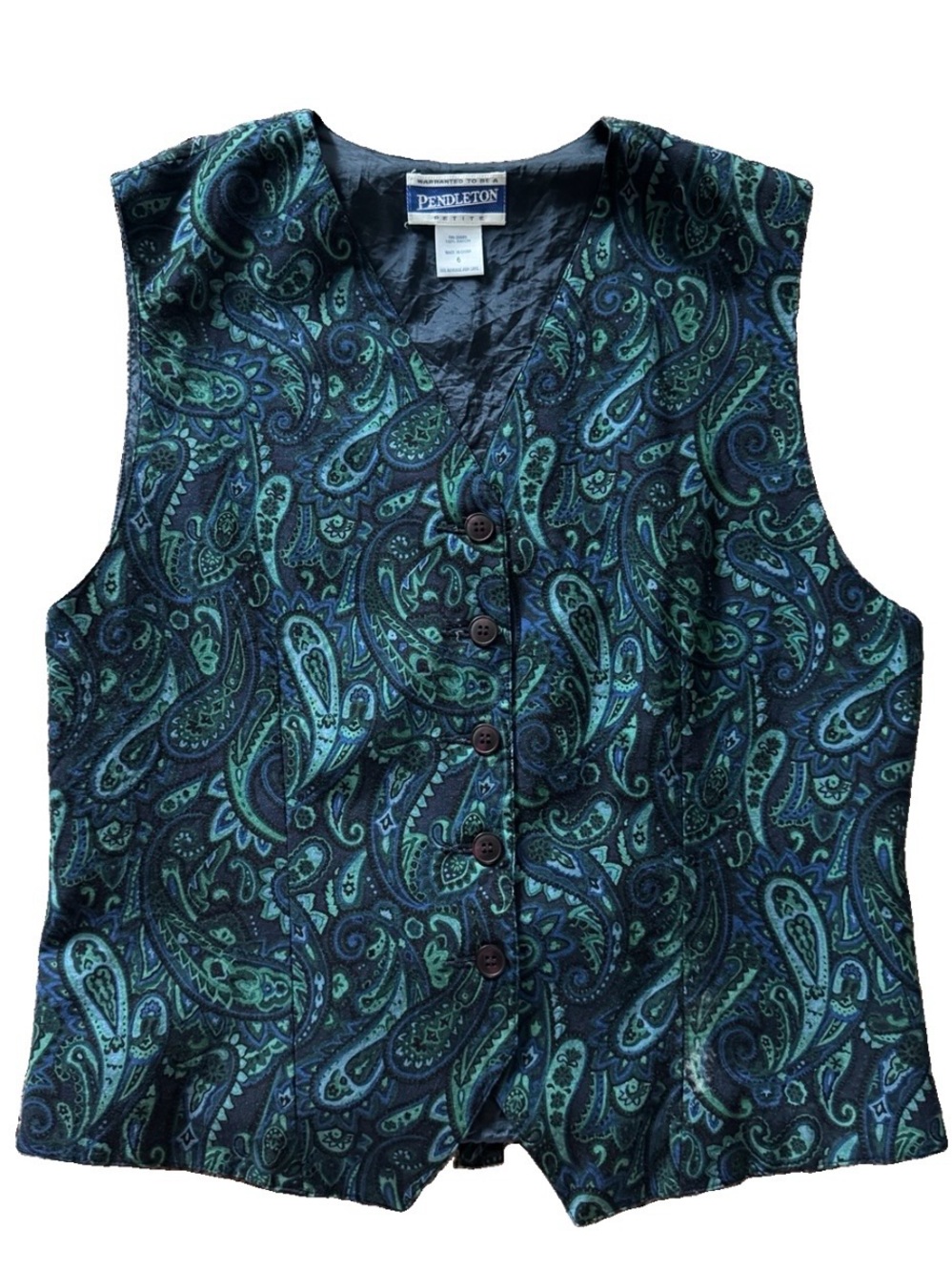 Pendleton 90s Paisley Vest 6P Vintage Fitted Button Front Dark Academia - Picture 7 of 9